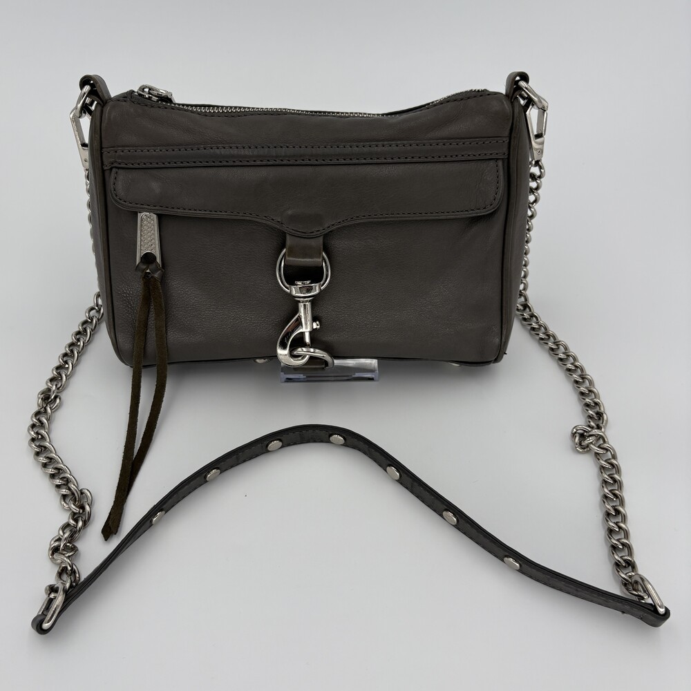 Rebecca Minkoff Charcoal Grey Leather Mini MAC Crossbody Bag Silver Hardware